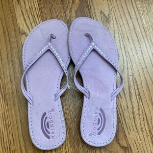 Rainbow Lavender with rhinestone flip flops Size 8